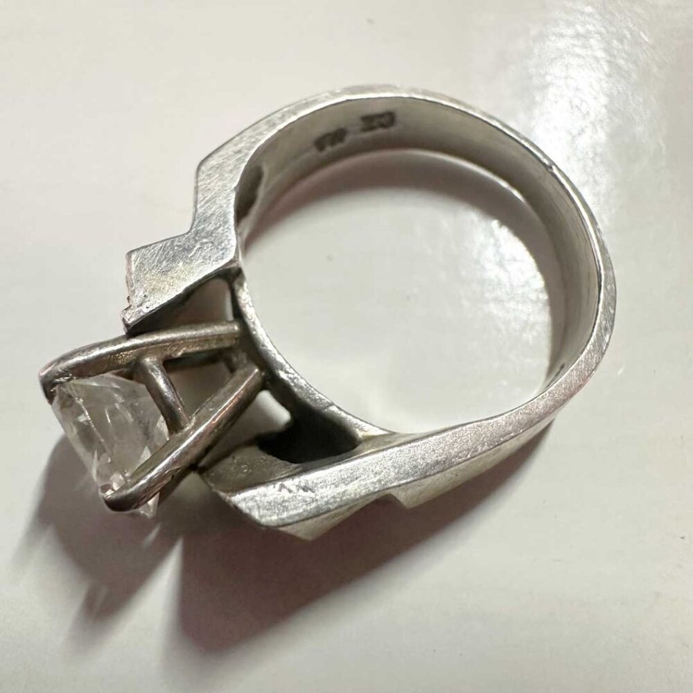 Vintage Taxco Mexico .925 Sterling Silver Large CZ Cocktail Ring 6.28 Grams